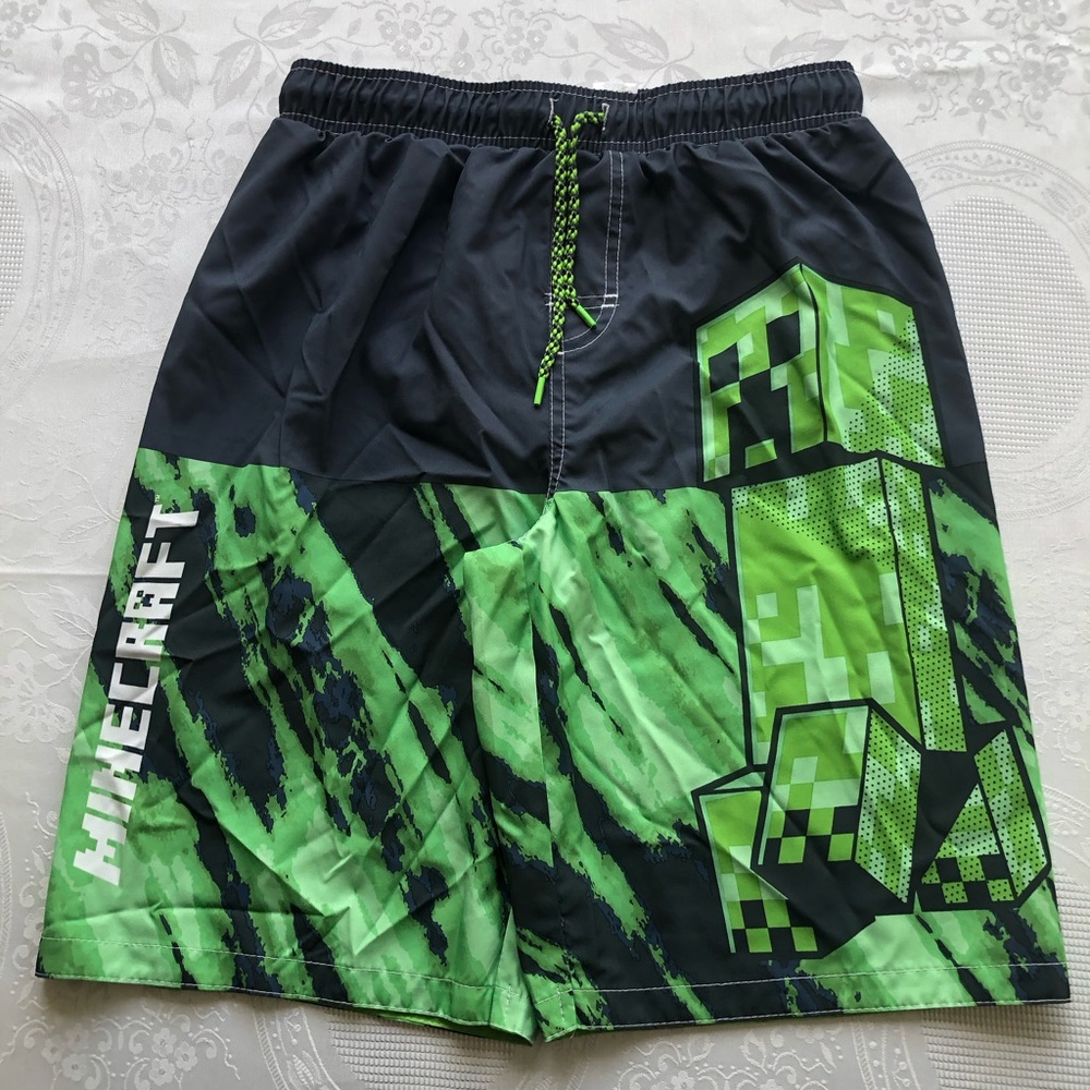 Minecraft Graphics Boys Size 14-16 Swimming Trunks Shorts Mesh Lining Elastic